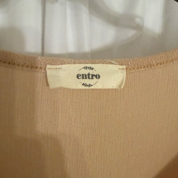 Entro Womens Small Ruched Drawstring Gold Glitter Blouse - Picture 4 of 6